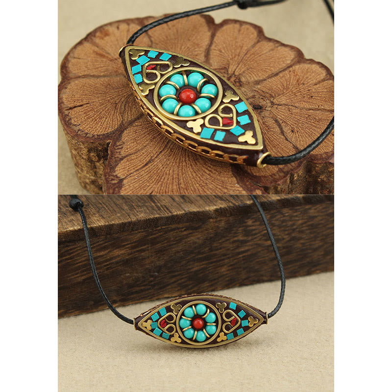 Tibet Turquoise Bead Marquise Pattern Protection Strength Necklace Pendant