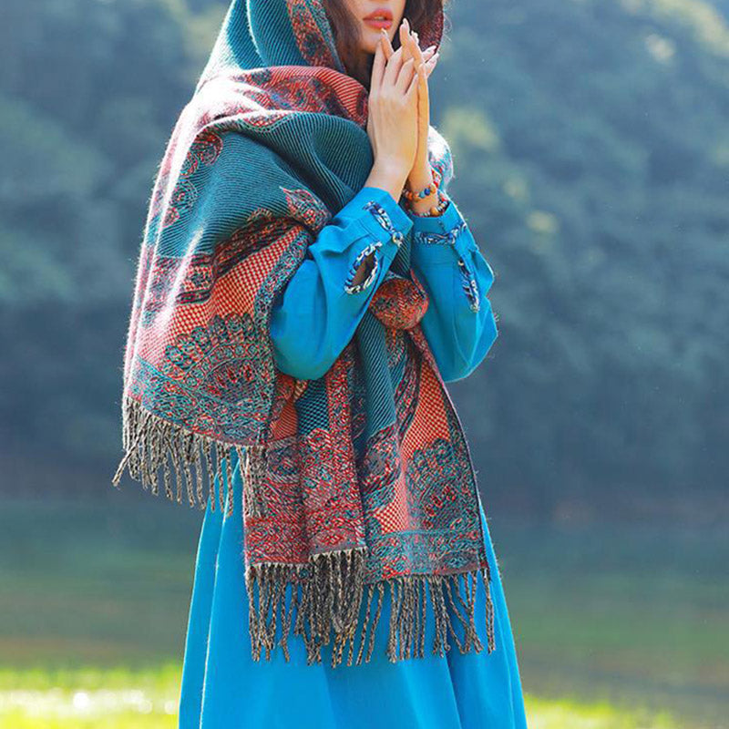 Tibetan Vine Leaves Pattern Design Shawl Cozy Travel Scarf Wrap