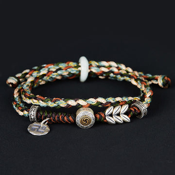 925 Sterling Silver Swastika Wheat Pattern Handmade Luck Bracelet