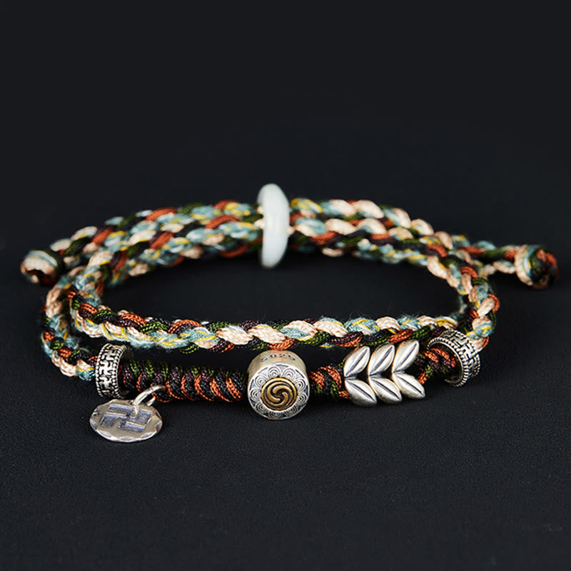 925 Sterling Silver Swastika Wheat Pattern Handmade Luck Bracelet