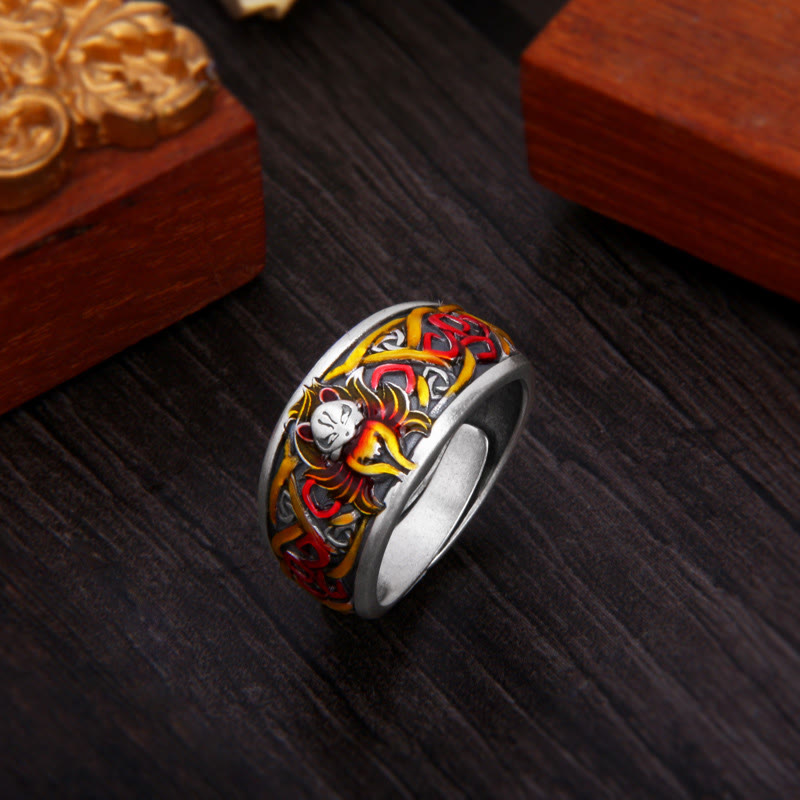 Adjustable 999 Sterling Fine Silver Nine-Tailed Fox Ring