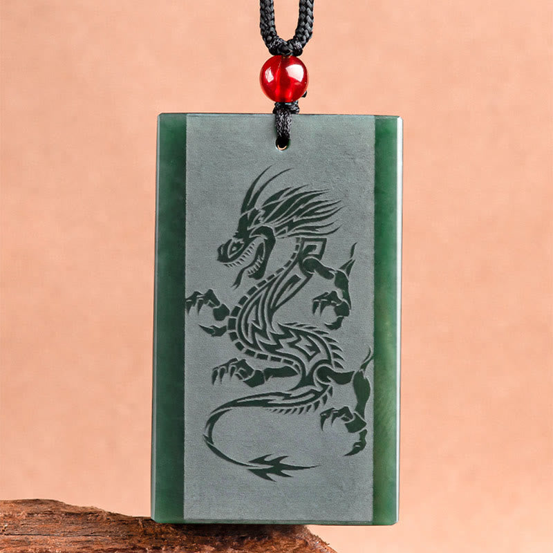 Hetian Cyan Jade Dragon Engraved Success Necklace Pendant