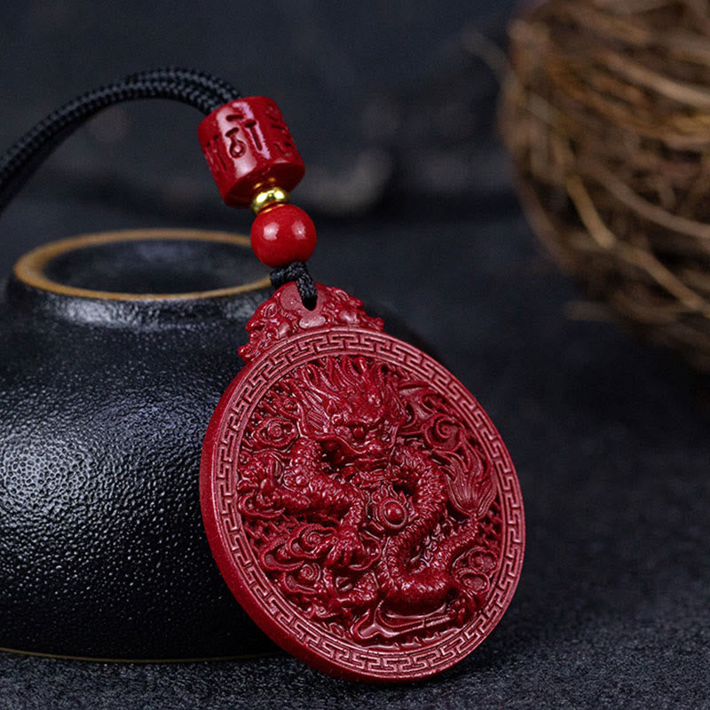 Year of the Dragon Natural Cinnabar Dragon Protection Necklace Pendant