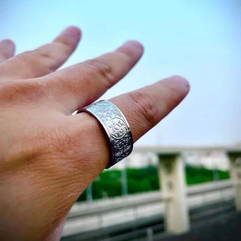 Four Guardian Beast Dragon White Tiger Suzaku Basalt Carved Success Luck Ring