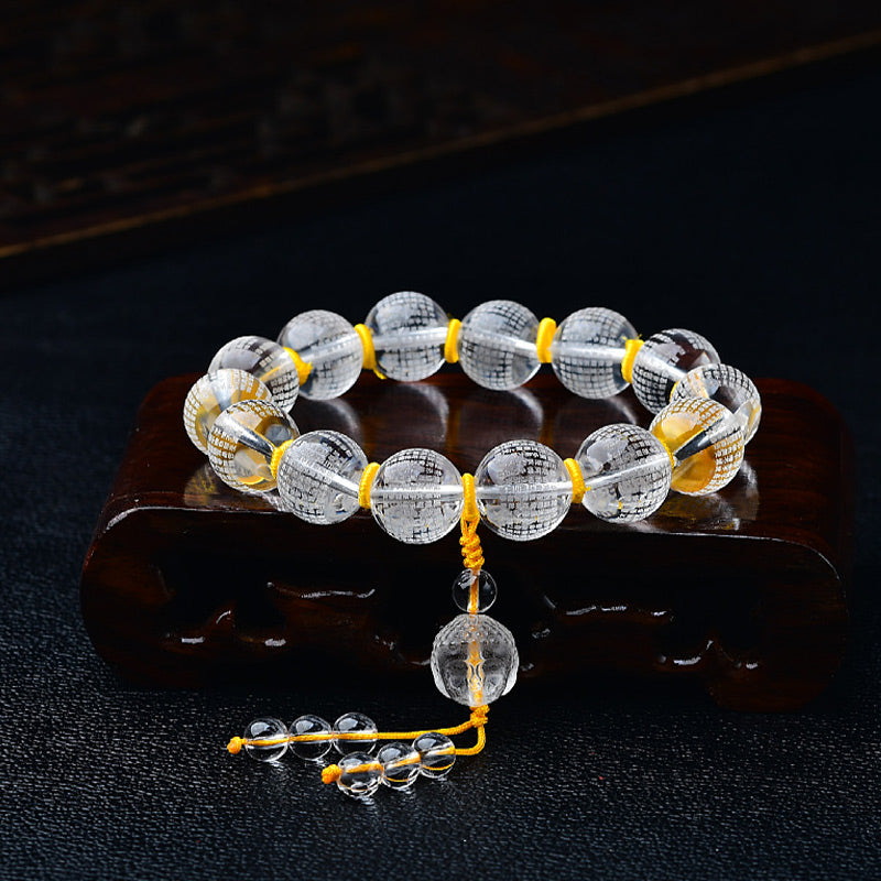 Tibet White Crystal Half Demon Half Buddha Heart Sutra Lotus Healing Bracelet