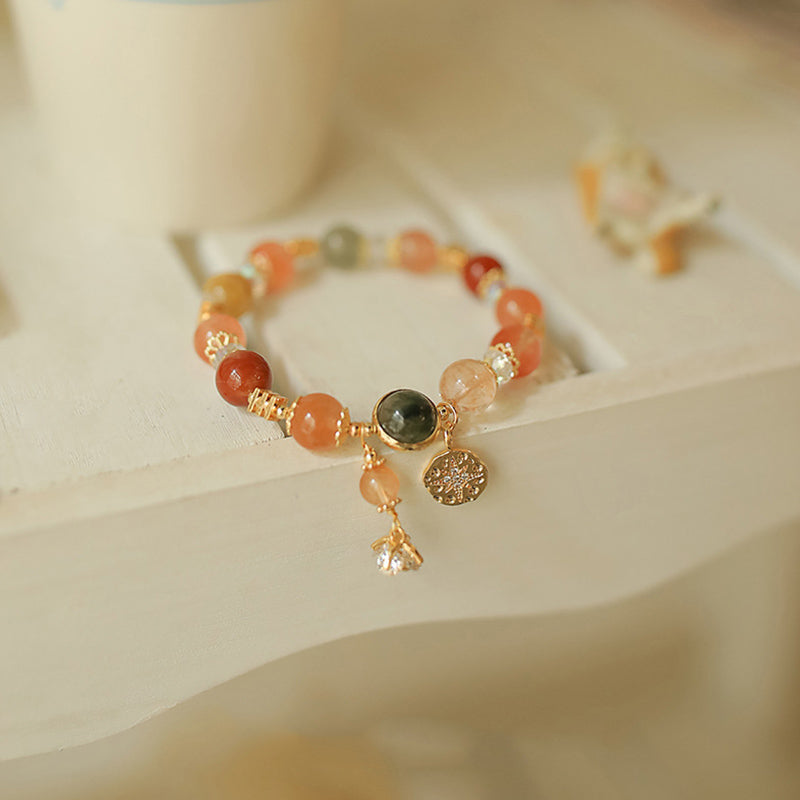 Natural Multicolored Rutilated Quartz Gold and Copper Eight-Pointed Star Flower Bracelet