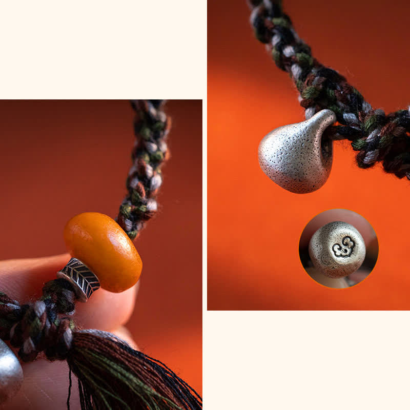 Handmade 990 Sterling Silver & Amber Steelyard Weight Tibetan Style Bracelet