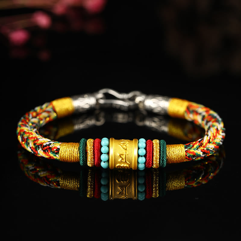 Tibet 999 Gold Om Mani Padme Hum Handmade Eight Thread Peace Knot Luck Bracelet
