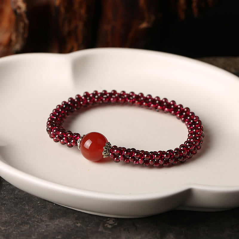 Natural Garnet Pink Crystal Red Agate Amazonite Bead Protection Bracelet