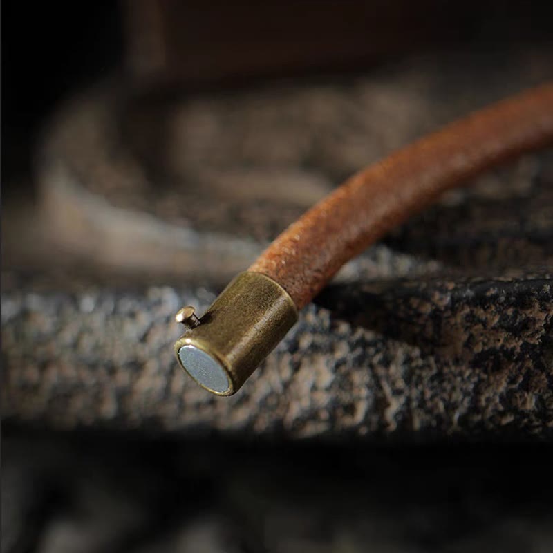Retro Leather Luck Healing Copper Magnetic Buckle Bracelet