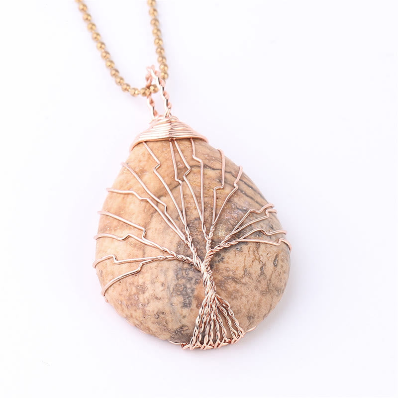 Natural Quartz Crystal Tree Of Life Healing Energy Necklace Pendant