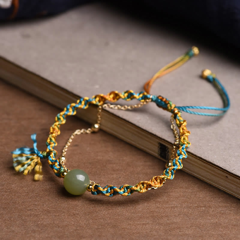 Handmade Colorful Rope & Jade Bead Double Layer Bracelet