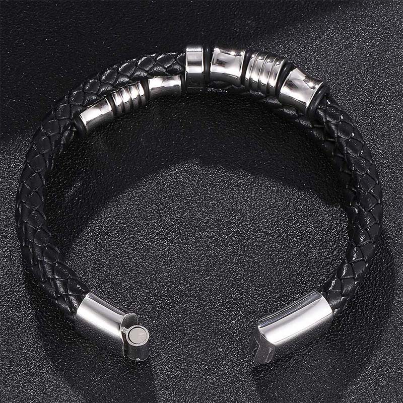 Minimalist Layered Braided Leather & Titanium Steel Bracelet