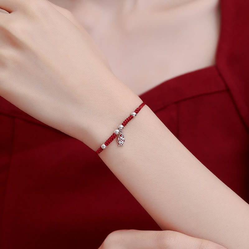 925 Sterling Silver Luck Koi Fish Wealth Handcrafted Braided Red Bracelet