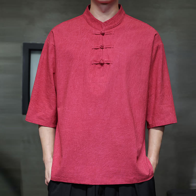Cotton Linen Half-Sleeve Stand Collar Meditation Shirt