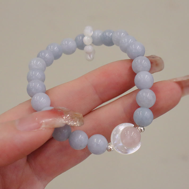 925 Sterling Silver Crescent Moon Natural Gemstone Charm Bracelet