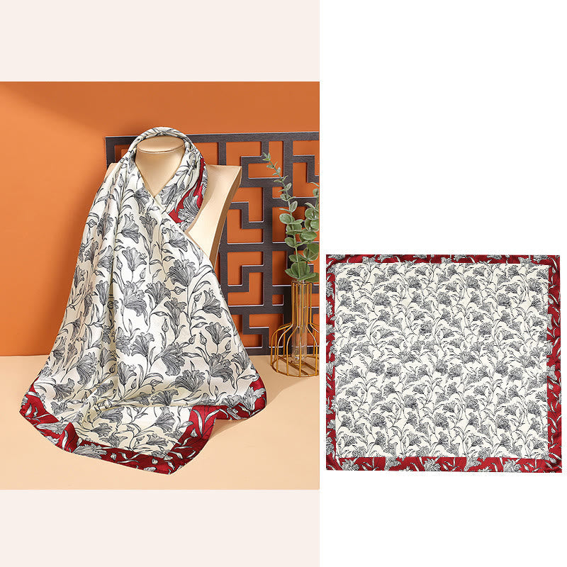 Pastoral Scene Hot Air Balloon Spring Blossom 100% Mulberry Silk Neck Hair Scarf