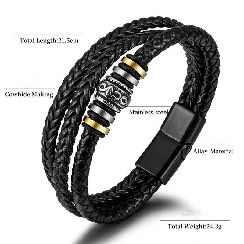 Braided Leather & Titanium Steel Layered Balance Bracelet for Men