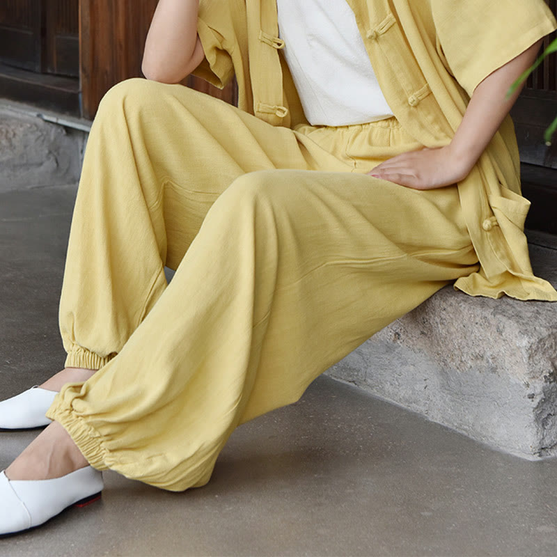 Tactile Breathable Linen Harem Pants for Mindful Meditation and Yoga