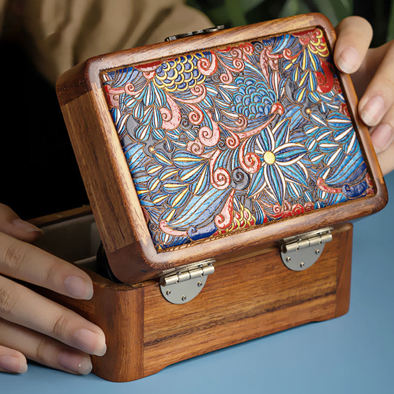 Retro Handmade Floral Rosewood Lockable Jewelry Storage Box & Keepsake Organizer