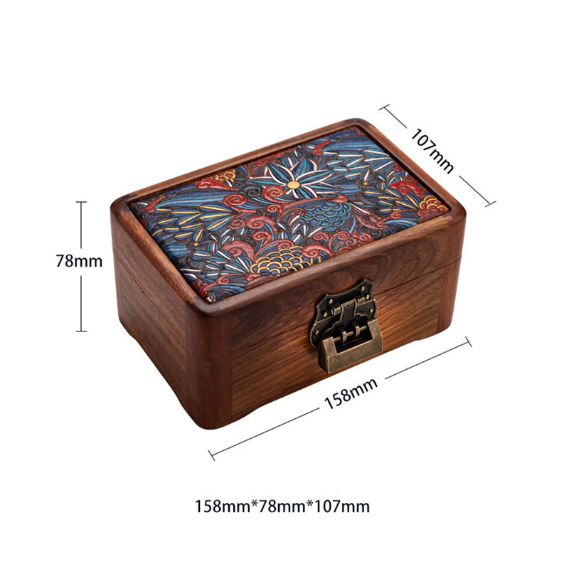 Retro Handmade Floral Rosewood Lockable Jewelry Storage Box & Keepsake Organizer