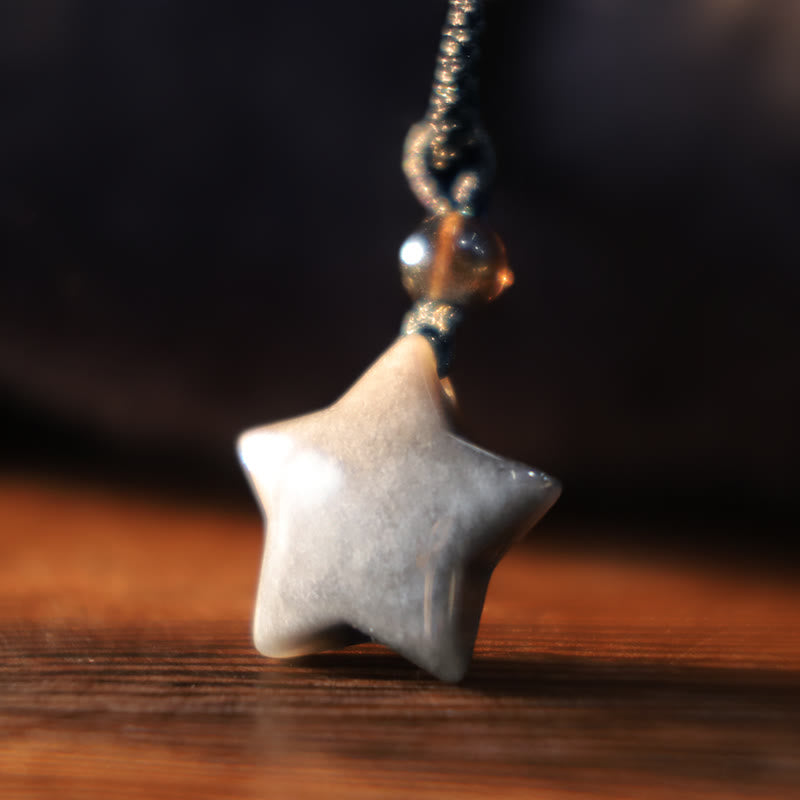 Natural Silver Sheen Obsidian Star Crescent Moon Protection Necklace Pendant