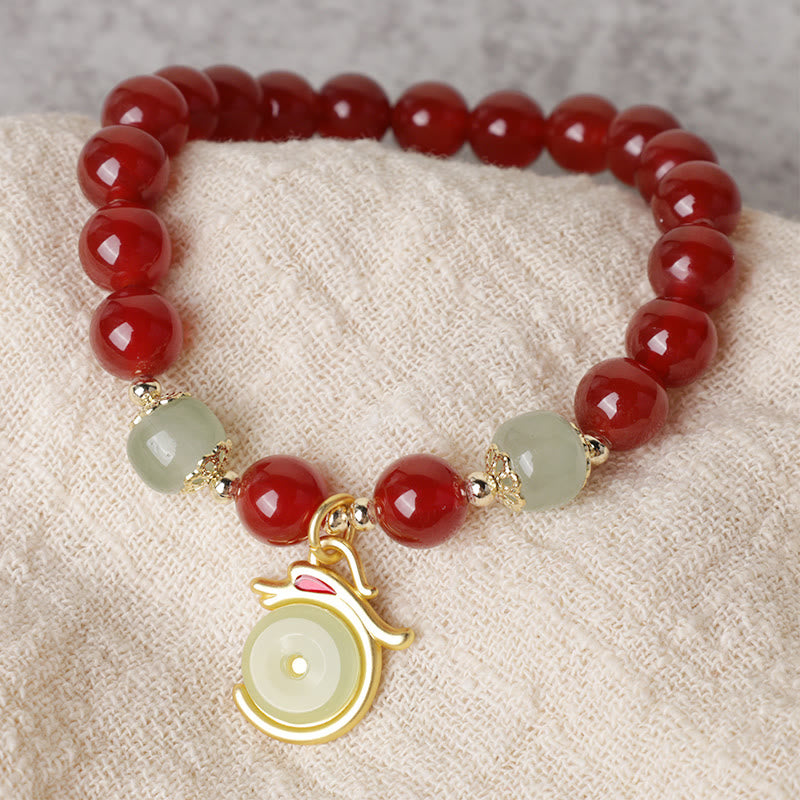 Year of the Dragon Red Agate Jade Peace Buckle Fu Character Success Bracelet