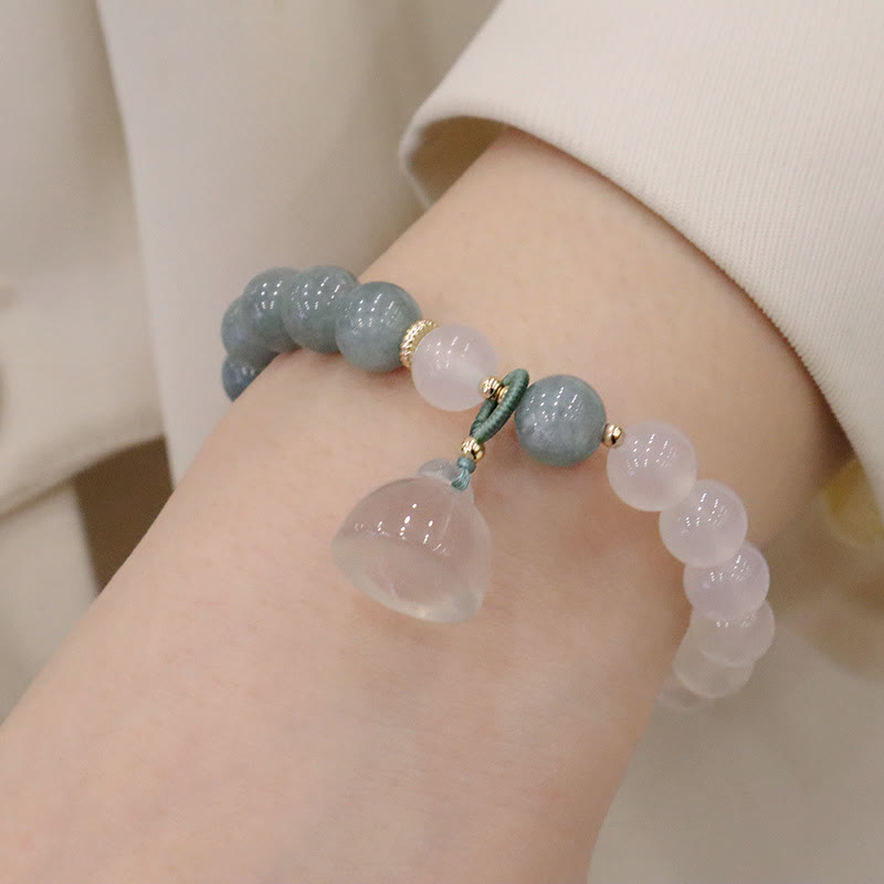 White Agate Jade Lotus Flower Peace Buckle Protection Bracelet