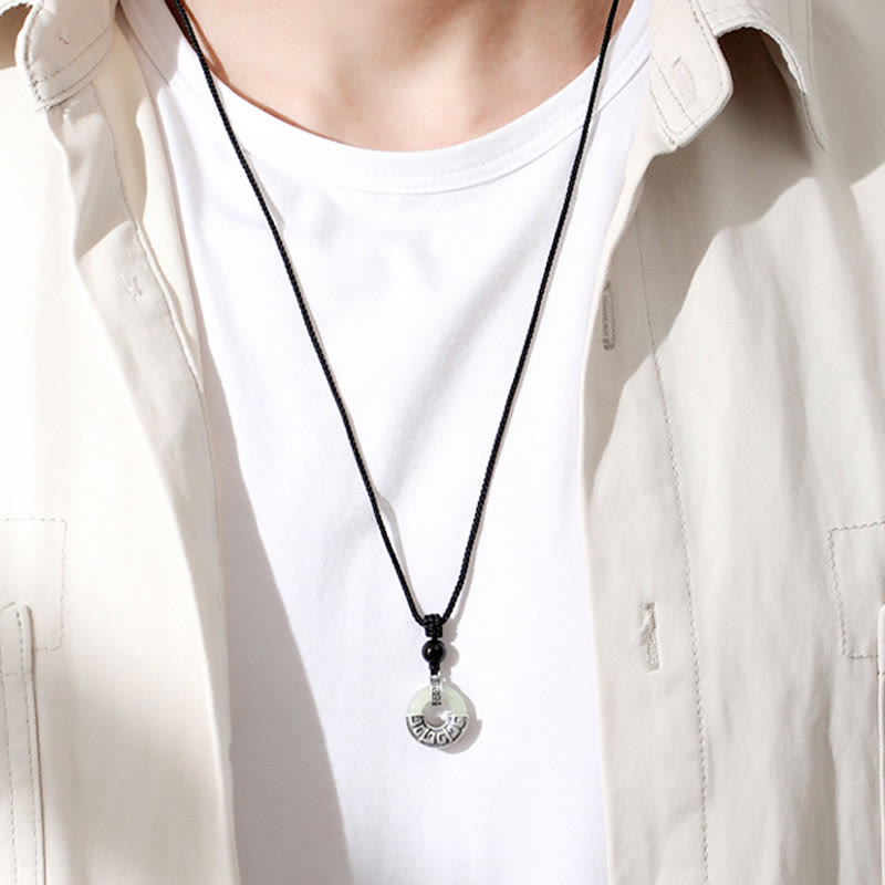 925 Sterling Silver Natural Hetian Jade Peace Buckle Prosperity Necklace Pendant