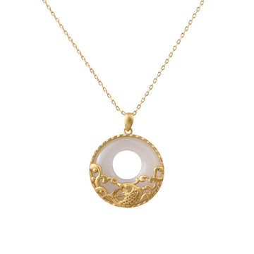 White Jade Koi Fish Titanium Steel Prosperity Necklace Pendant