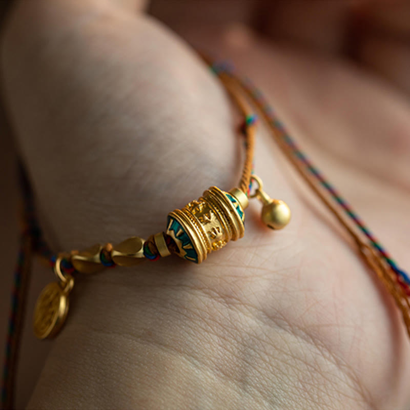 Tibetan Handmade Om Mani Padme Hum Prayer Wheel Protection Strength String Bracelet