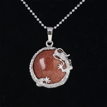 Chinese Dragon Natural Quartz Crystal Healing Energy Necklace Pendant