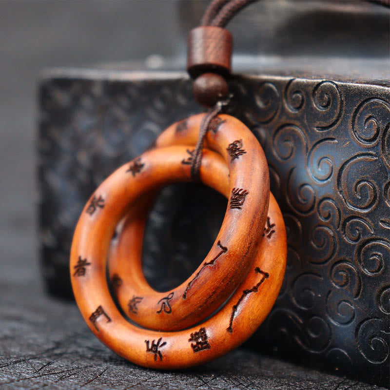 Lightning Struck Jujube Wood Taoist Yin Yang Ring Qiankun Circle Leizu Taboo Luck Necklace Pendant