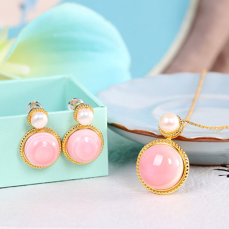 925 Sterling Silver Queen Conch Shell Pearl Luck Blessing Earrings Necklace Pendant Jewelry Set