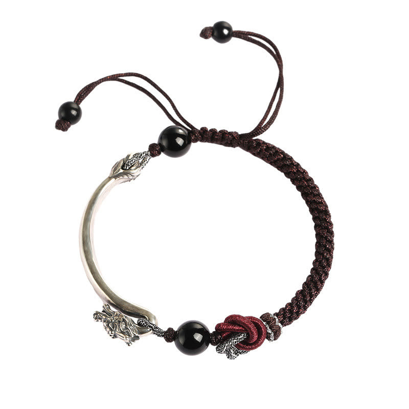 925 Sterling Silver Auspicious Dragon Success Handcrafted Braided Bracelet