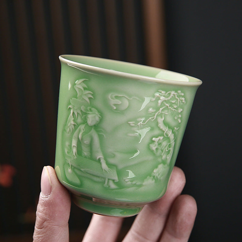 Trees Pavilion Mountains Rivers Pine Ceramic Teacup Kung Fu Tea Cup