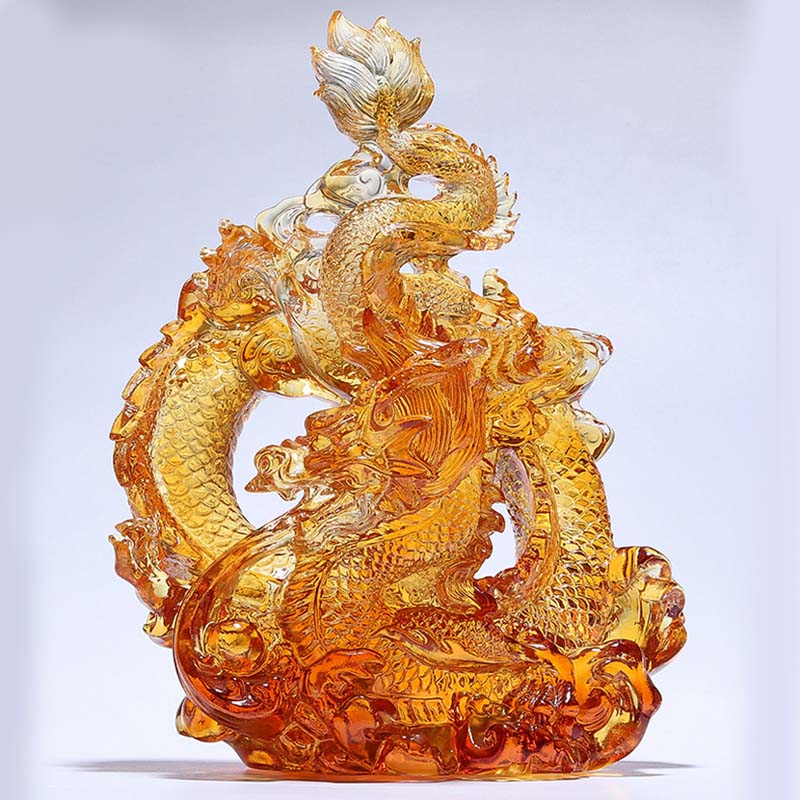 Year of the Dragon Handmade Liuli Crystal Art Piece Protection Home Office Decoration With Base