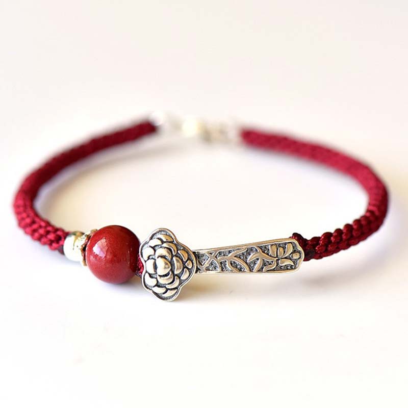 925 Sterling Silver & Cinnabar Adjustable Minimalist String Bracelet