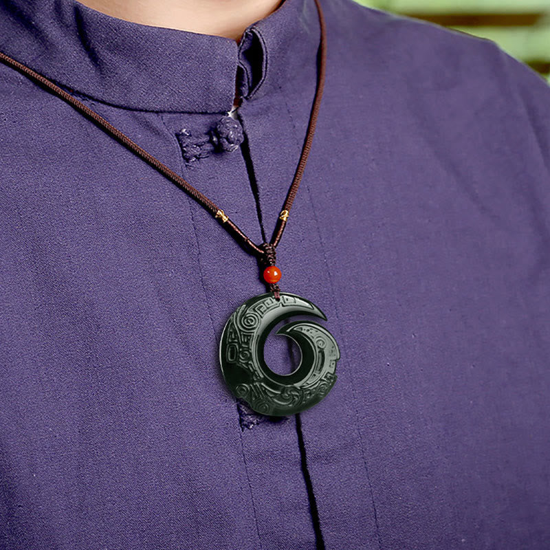 One's Luck Improves Design Patern Natural Hetian Cyan Jade Success Necklace Pendant