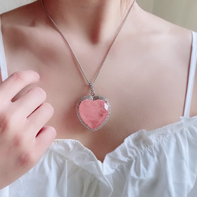 Rose Quartz Crystal Love Heart Relationships Necklace Pendant
