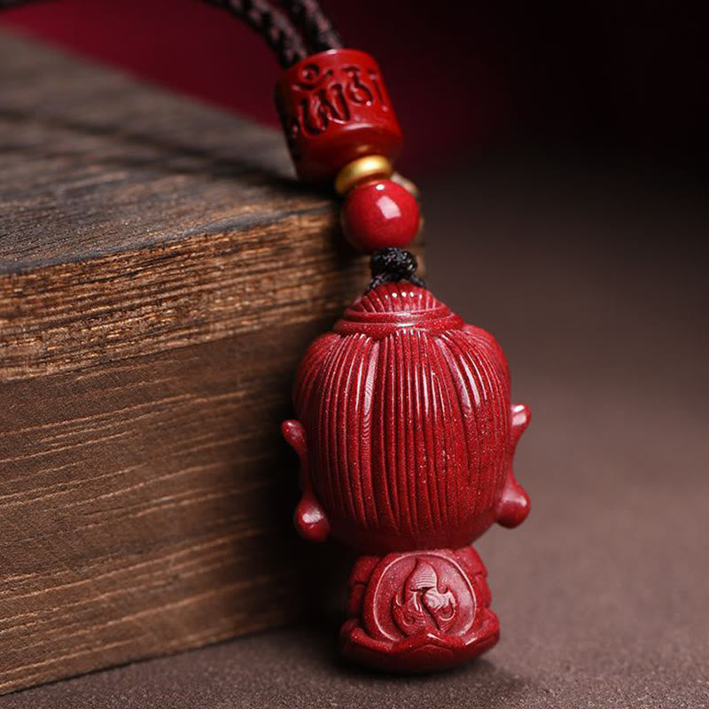 Chinese Zodiac Natal Buddha Natural Cinnabar Amulet Keep Away Evil Spirits Necklace Pendant