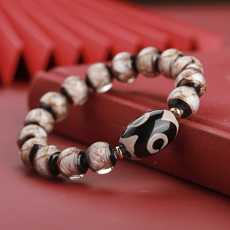 Hand-Finished Tibetan Style Dzi Bead and Vibrant Liuli Glass Beaded Bracelet
