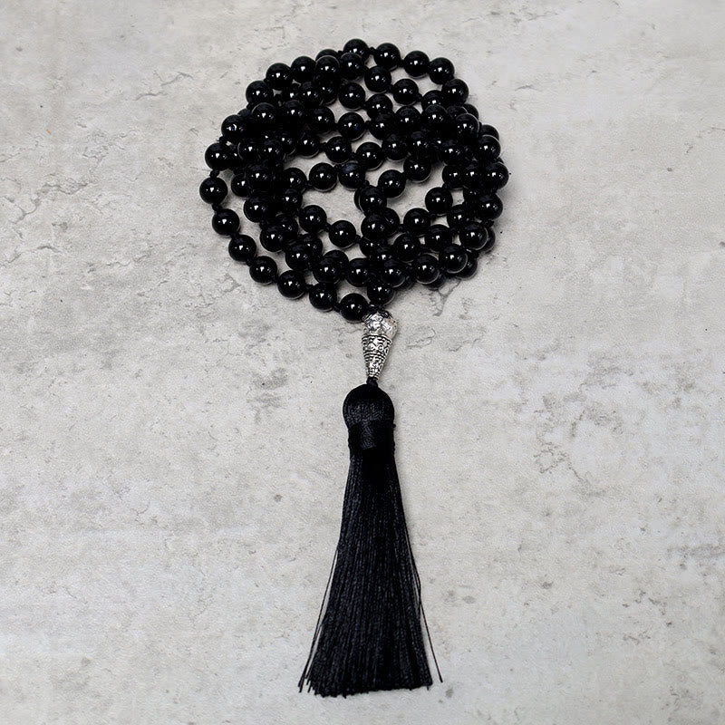 108 Mala Black Onyx 8mm Beads Handmade Meditation Prayer Necklace Bracelet