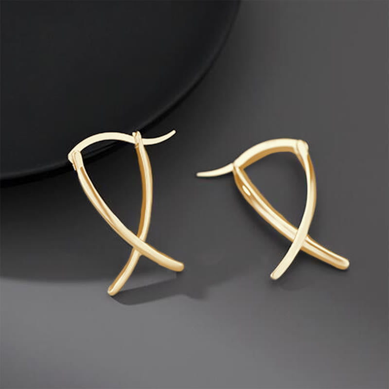 Geometric Cross Copper Hoop Earrings in Gold and Silver Finish