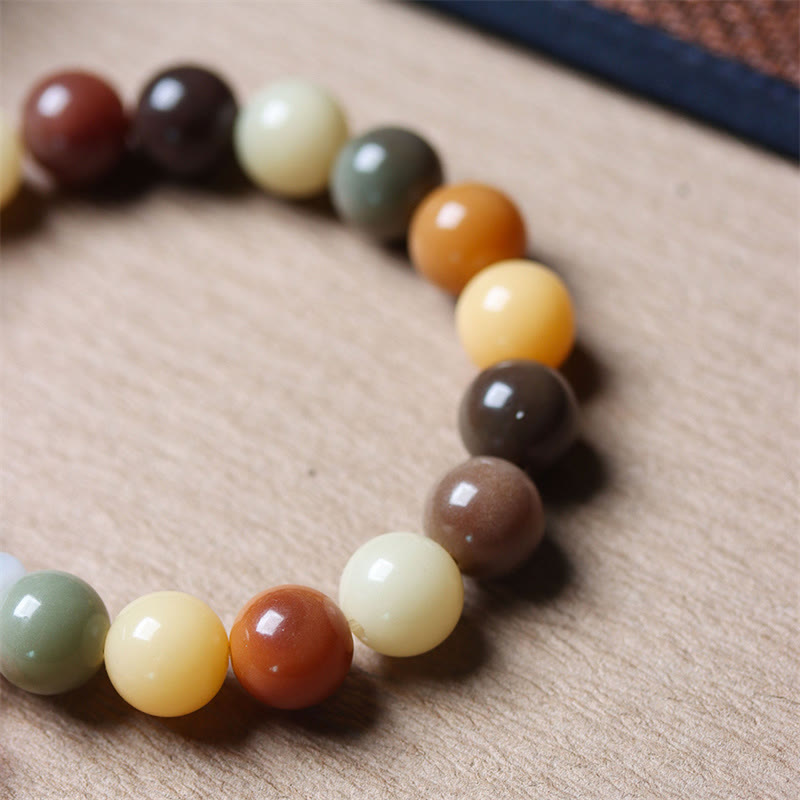 Natural Bodhi Seed and Gradient Liuli Glass Charm Serenity Bracelet