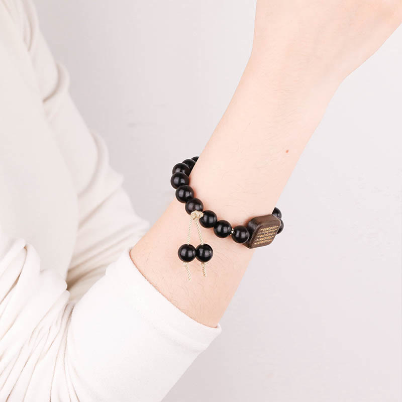 Engraved Sacred Scripture Ebony Wood Meditation Bracelet