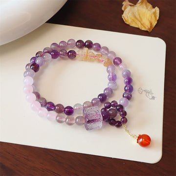 Natural Amethyst Citrine & Red Agate Beaded Double Wrap Bracelet