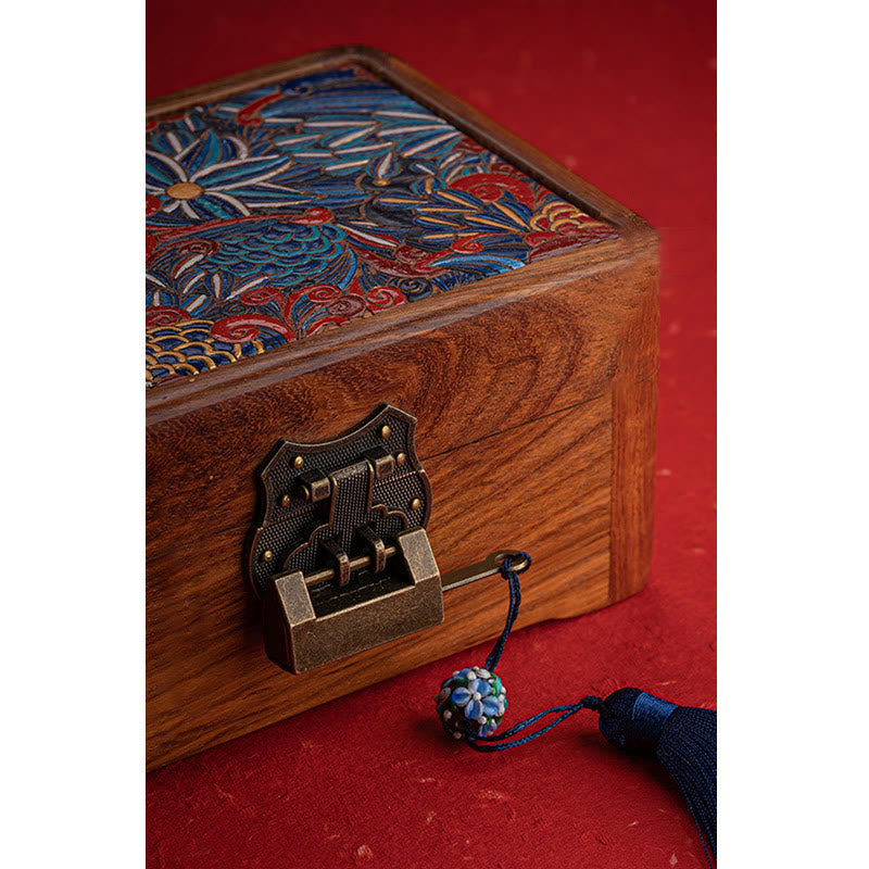 Retro Handmade Floral Rosewood Lockable Jewelry Storage Box & Keepsake Organizer