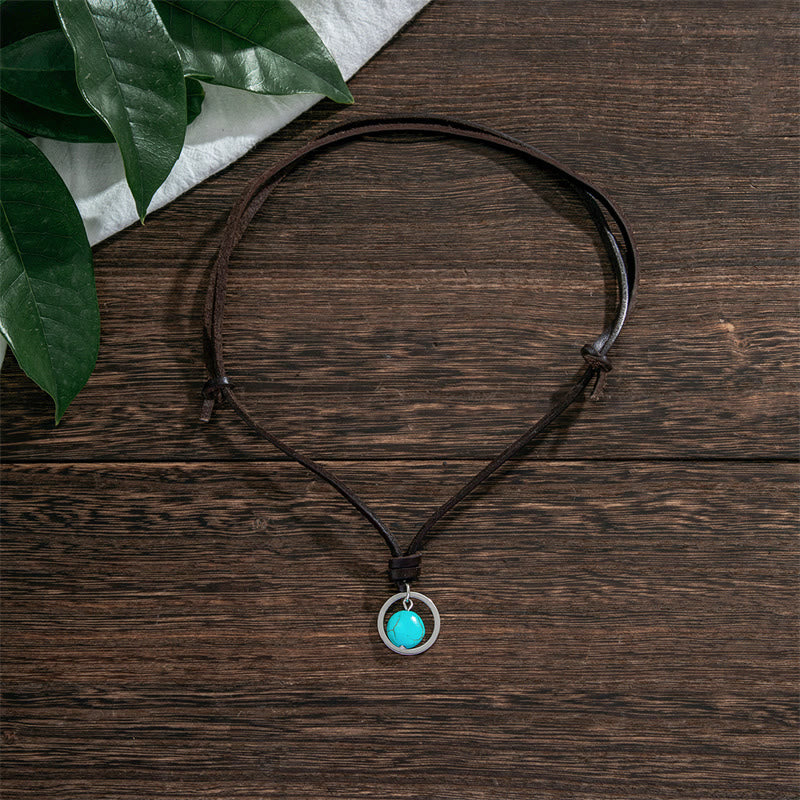Round Turquoise Stone Protection Strength Necklace Pendant