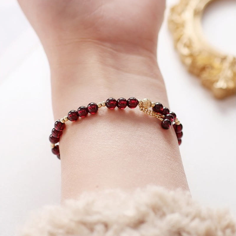 14K Gold Plated Alloy Natural Garnet Calm Bracelet
